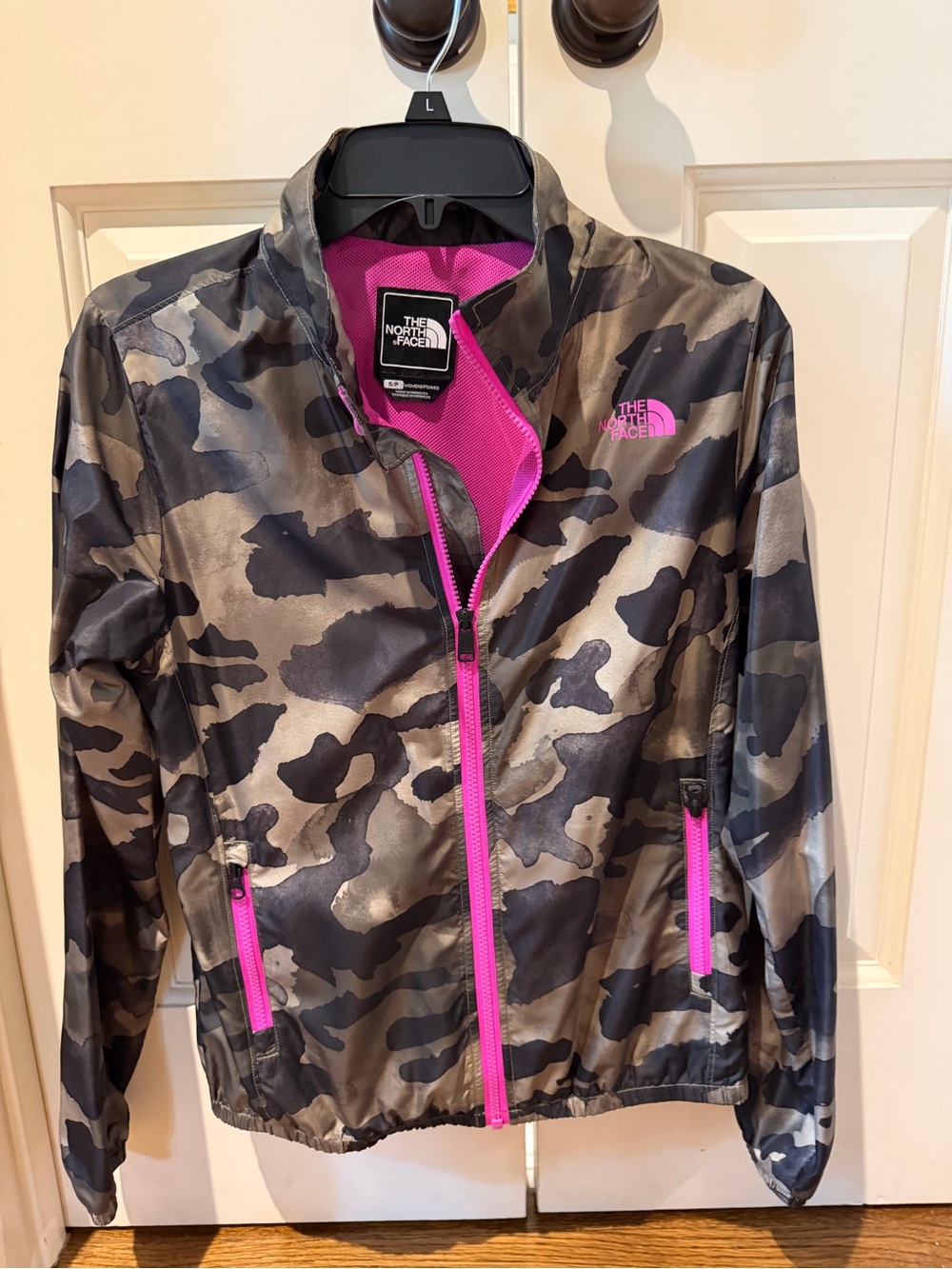 The North Face Women's Gray Camo Utility Jacket with Pink Trim
